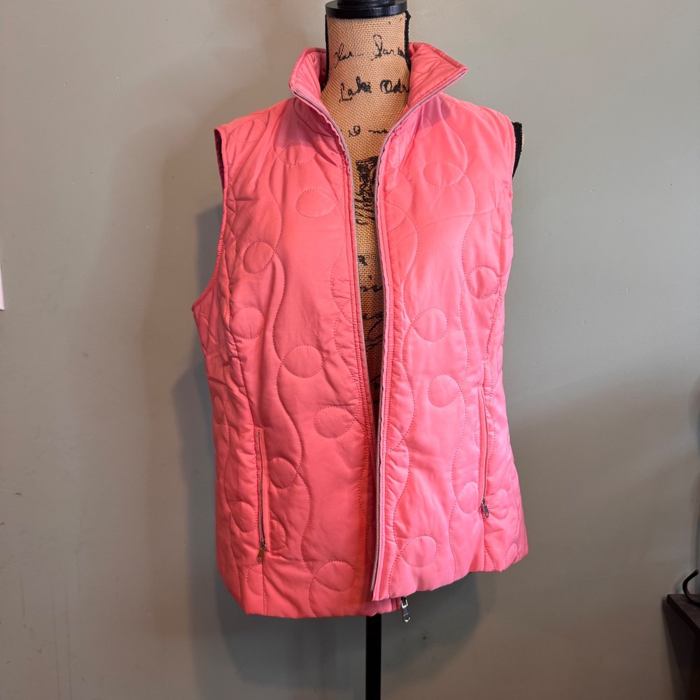 NWT Christopher & Banks Pink Quilted Puffer Vest Large Full Zip Stand Collar